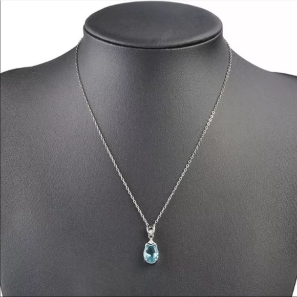 New Luxury Silver Color Blue Aquamarine Necklace - Picture 4 of 5